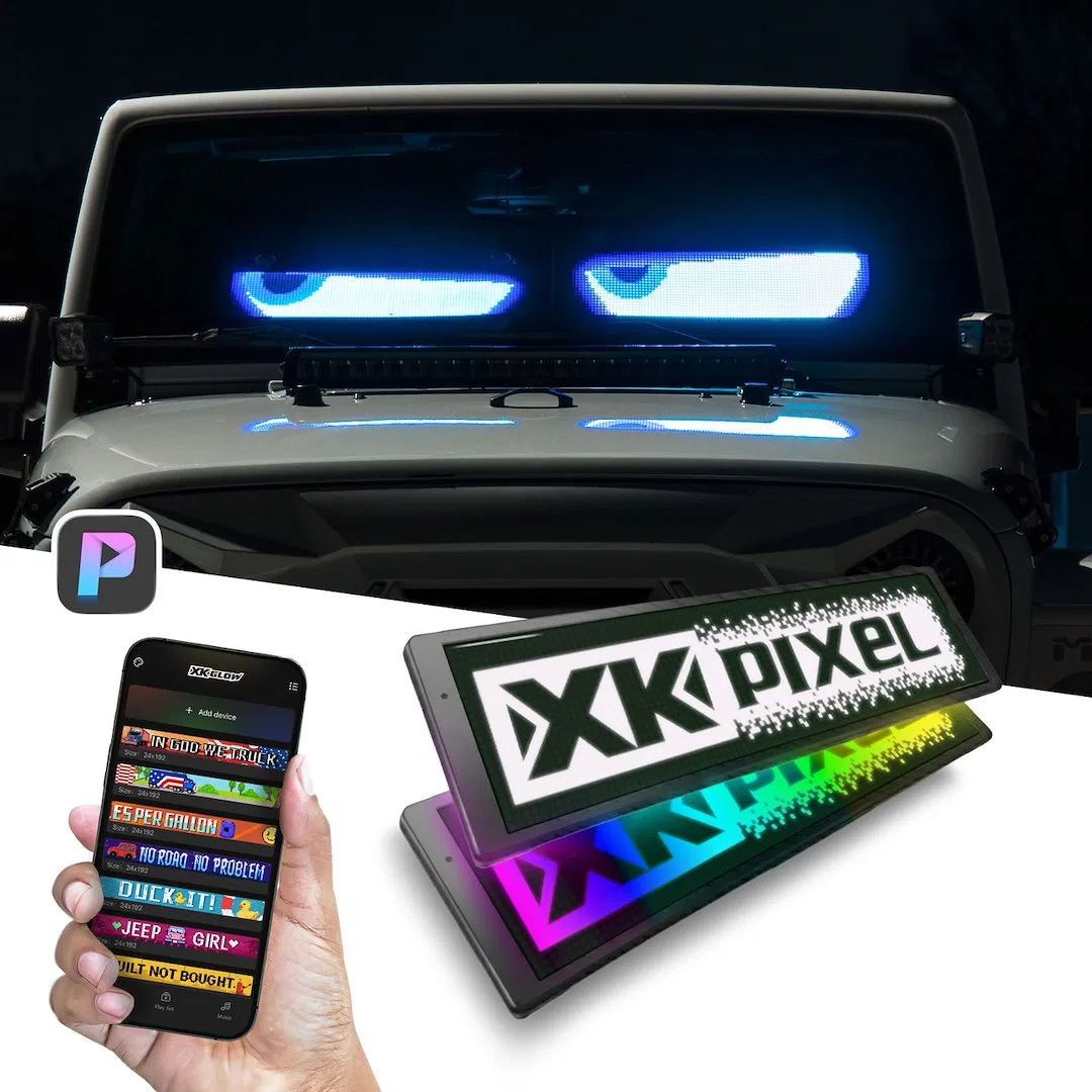 XK-PXL – XK GLOW LED Sign, Dual 20-1/2 Inch Length x 6 Inch Width Screens Windshield Controlled By XKpixel App RGB Co...